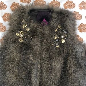 Embellished faux fur vest